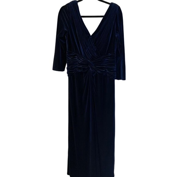 Tadashi Collection Velvet Evening Gown Women's Size L XL Navy Blue Crossover - Picture 1 of 9
